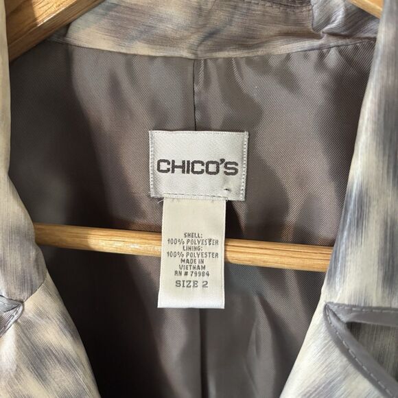 Chico’s Animal Print Blazer Gray Ivory 3-Button Jacket Lined Sz 2 Large - Picture 3 of 7